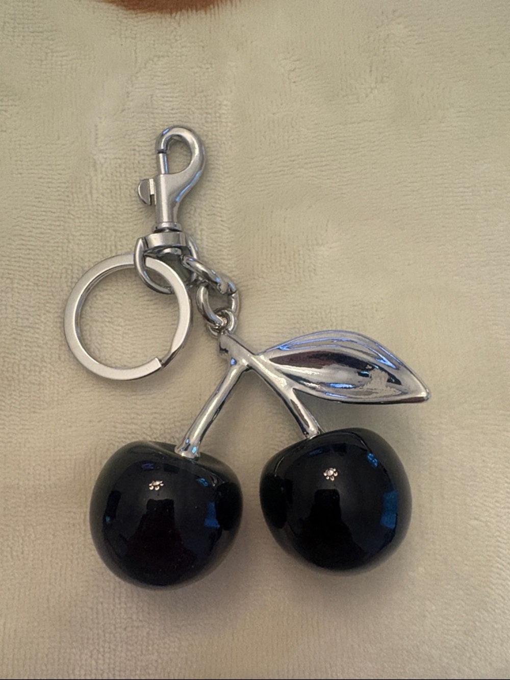 Silver Cherry Keychain with Black Charms